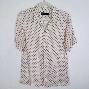 AllSaints Shirt Mens Medium Horseshoe Print Lucky Camp Collar Soft Button Up